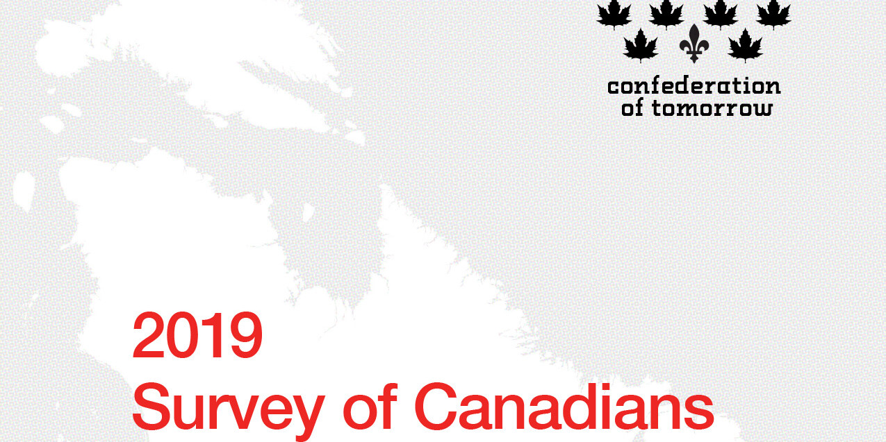 Cover of the 2019 Survey of Canadians from Confederation of Tomorrow, featuring a red title and maple leaf design, with the text Making Federalism Work: Leadership, Trust & Collaboration highlighted prominently.