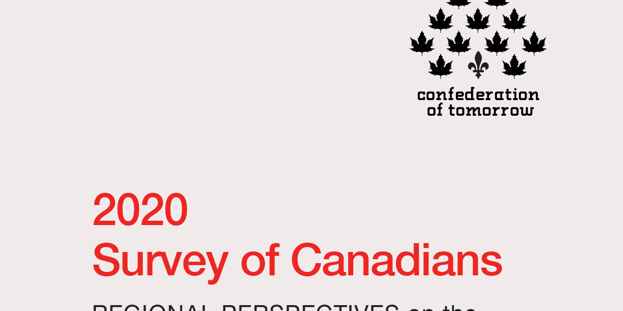 The cover of the 2020 Survey of Canadians: Regional Perspectives on the Economy and Climate Change report features a tree made of maple leaves and the text confederation of tomorrow.
