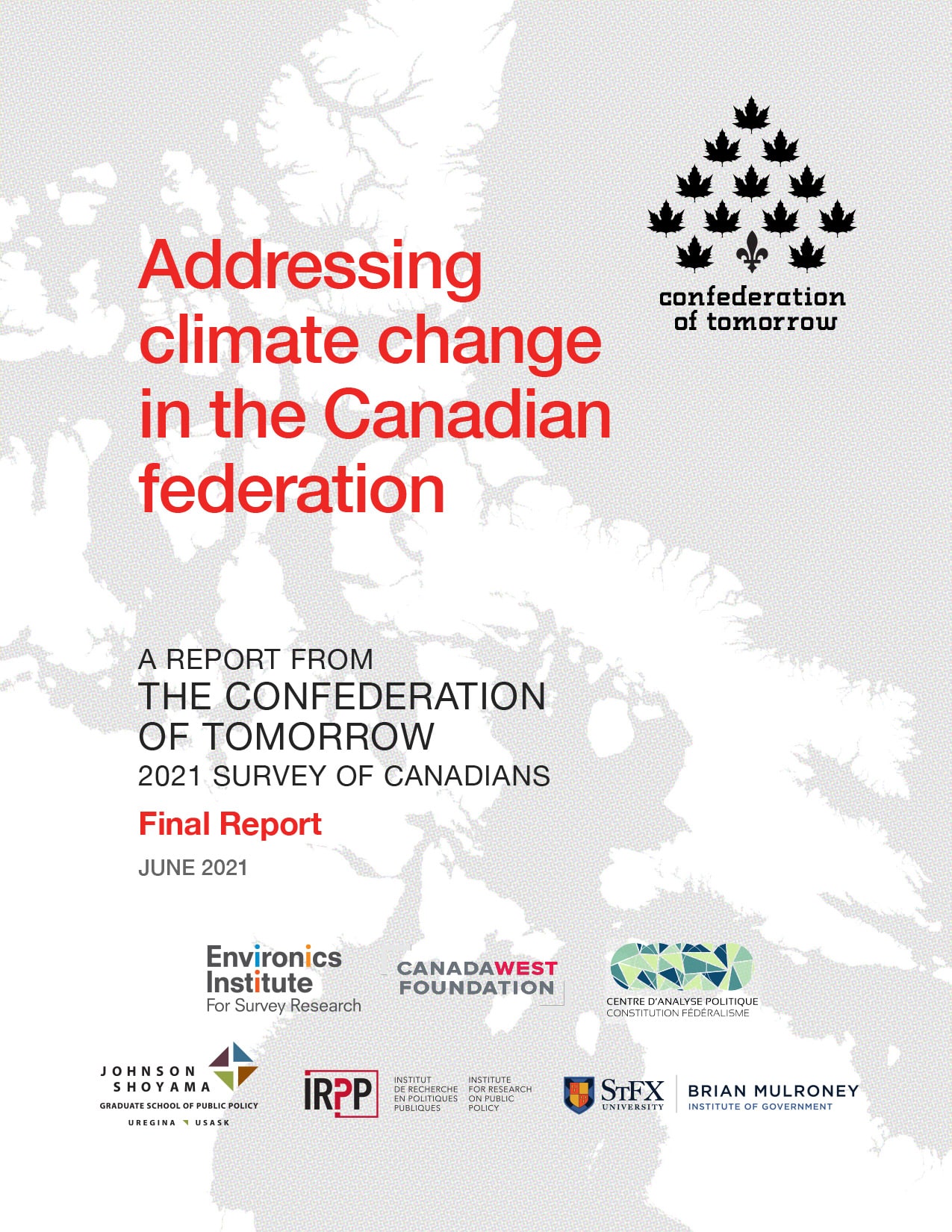 Report cover features a white map of Canada in the background. Red and black text highlights 