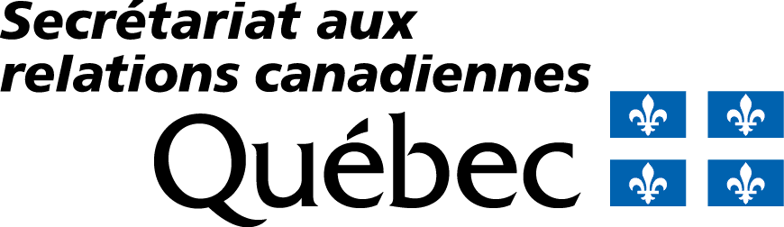 Logo of the Secr&eacute;tariat aux relations canadiennes, featuring the word Qu&eacute;bec and four blue squares with white fleur-de-lis symbols, highlighting Canadians on Reconciliation and Relations with Indigenous Peoples.