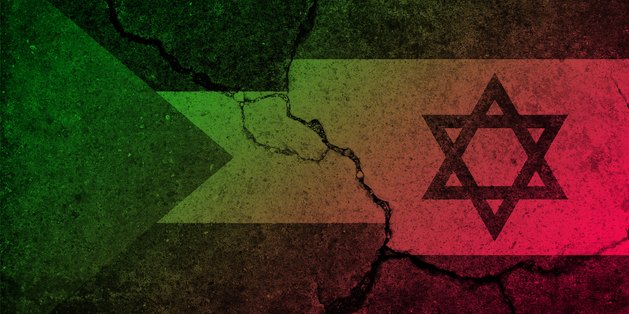 A weathered image shows the flags of South Africa and Israel, split by a jagged crack—echoing not only their own division but also reflecting Canadian public opinion about conflict in the Middle East in 2024.